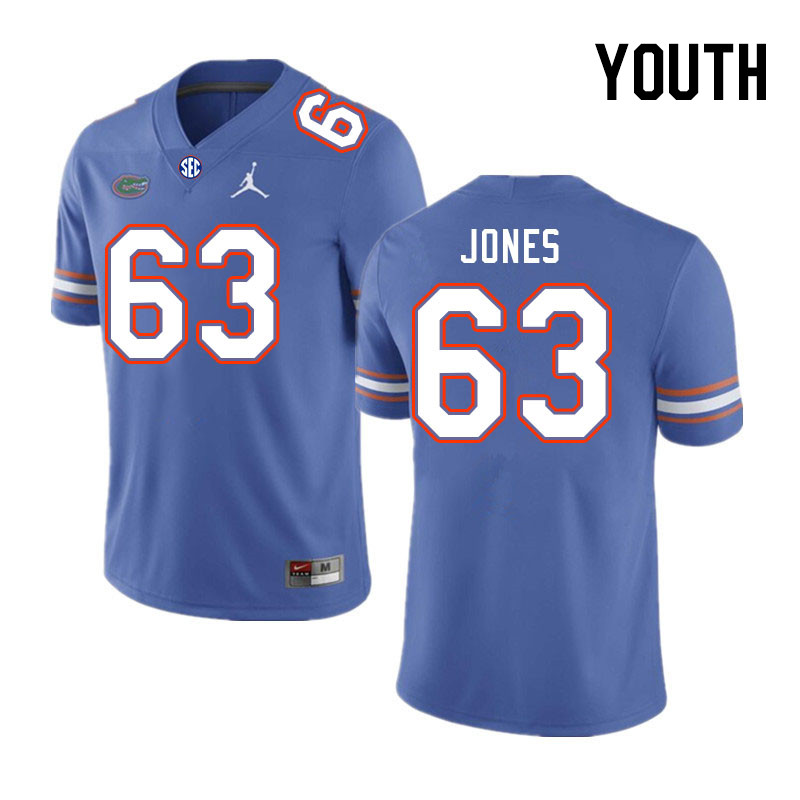 Youth #63 Caden Jones Florida Gators College Football Jerseys Stitched Sale-Royal